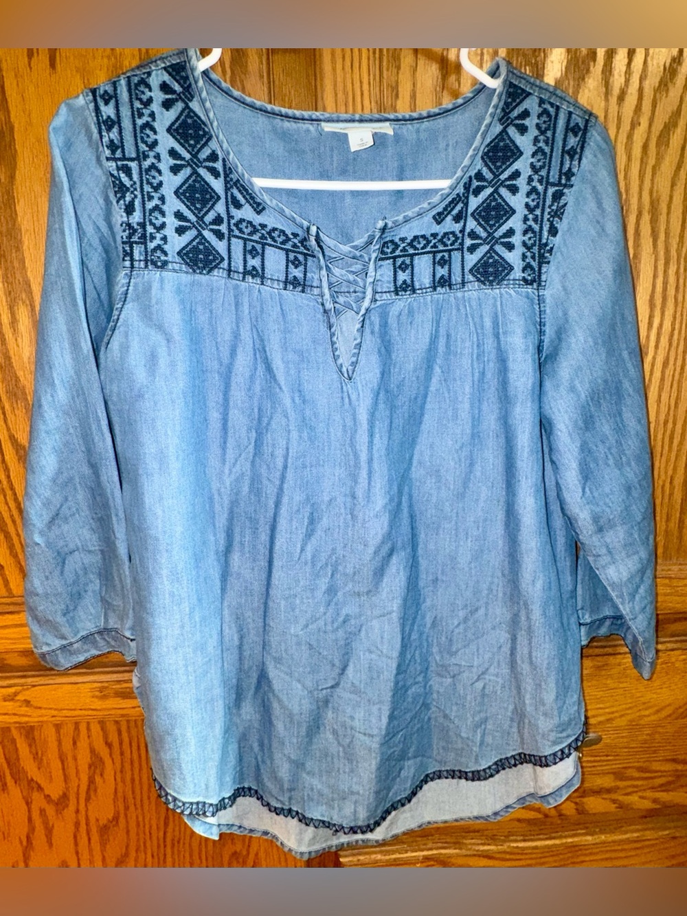 Westbound Light Blue Chambray Peasant Top Small